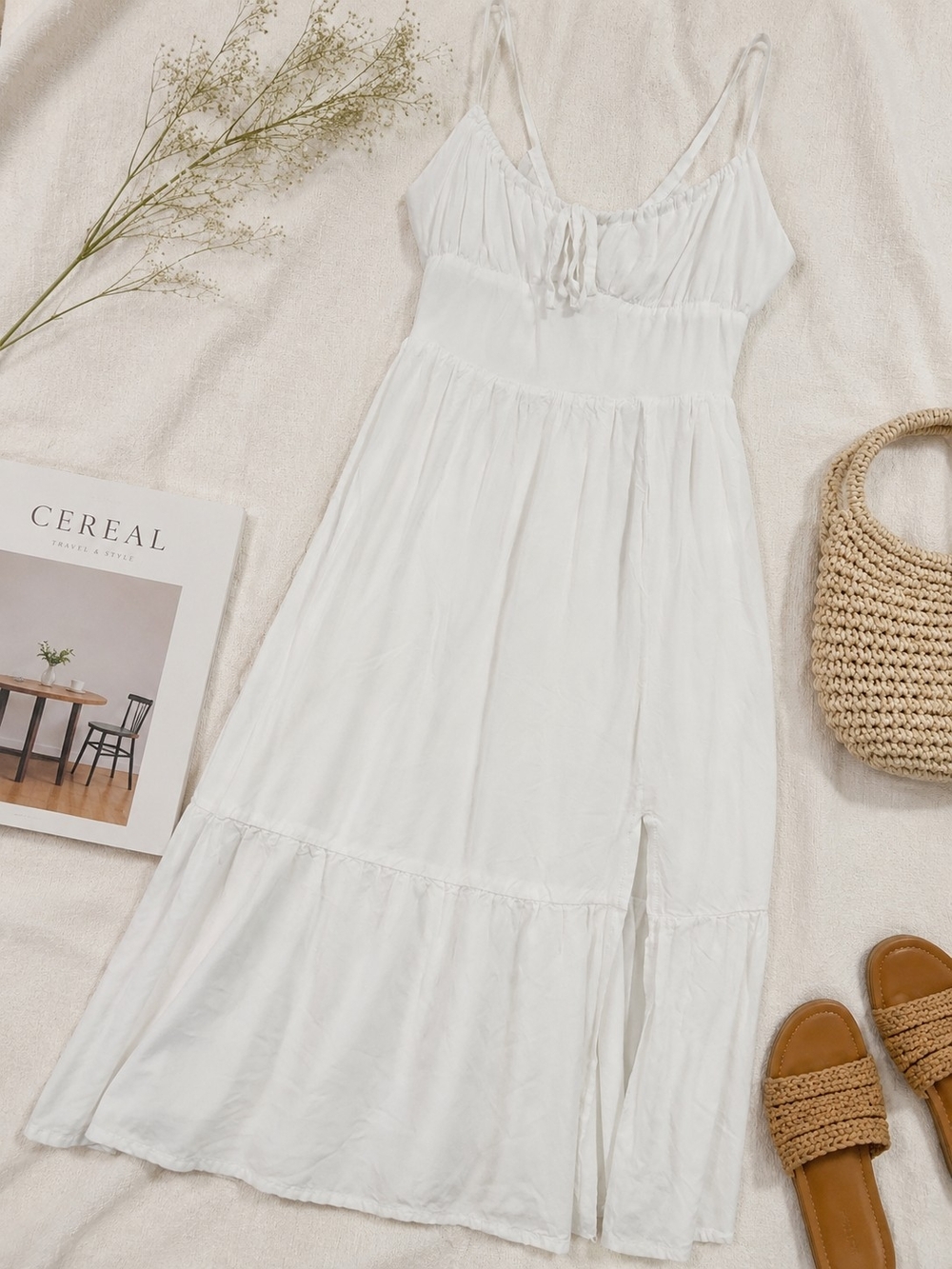 White Sleeveless Midi Dress with Side Slit